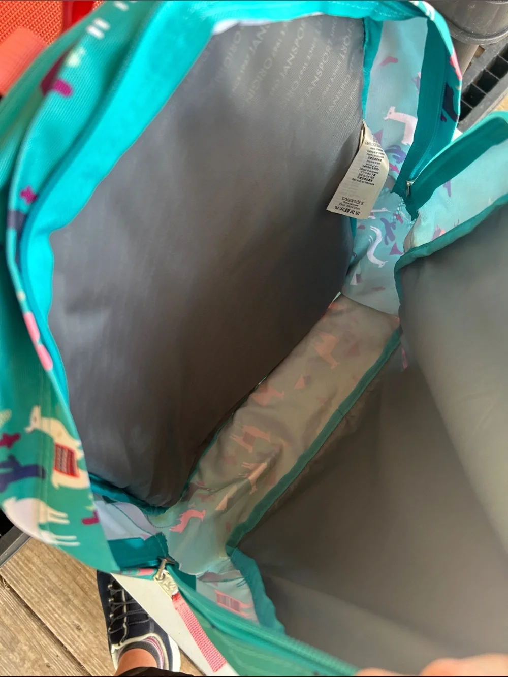 Jansport Teal Backpack with Pink & White Llama Print
